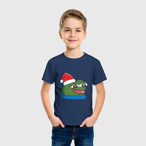 Детская футболка Pepe, pepe happy, Пепе хеппи, pepe happy new year / Тёмно-синий – фото 3