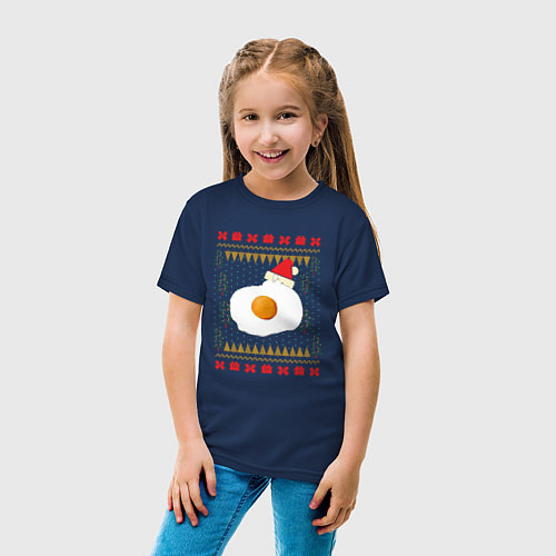 Детская футболка Рождественский свитер Кот-яичница / Тёмно-синий – фото 4