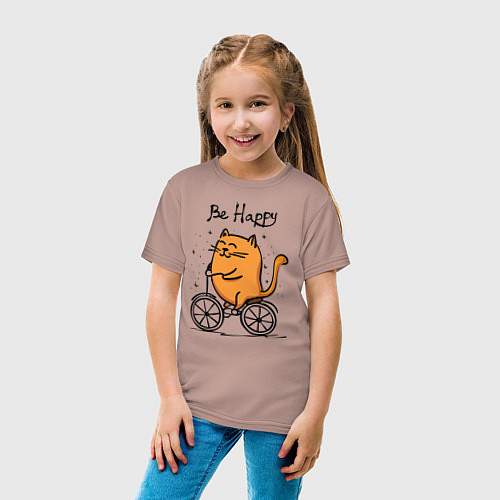 Детская футболка Кот велосипедист / Пыльно-розовый – фото 4