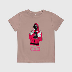 Футболка хлопковая детская Игра в кальмара - милый котик, цвет: пыльно-розовый