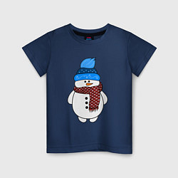 Футболка хлопковая детская Снеговик в шапочке, цвет: тёмно-синий