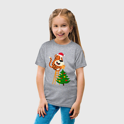 Детская футболка Тигр украшает елку 2022 / Меланж – фото 4