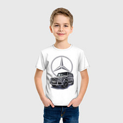 Футболка хлопковая детская Mercedes Gelendwagen G63 AMG G-class G400d, цвет: белый — фото 2