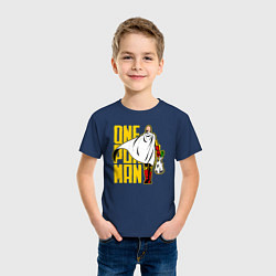 Футболка хлопковая детская Сайтама возвращается из супермаркета One Punch-Man, цвет: тёмно-синий — фото 2