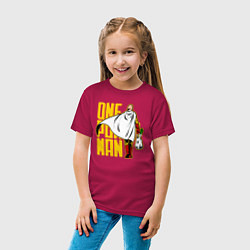 Футболка хлопковая детская Сайтама возвращается из супермаркета One Punch-Man, цвет: маджента — фото 2