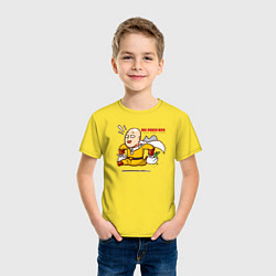 Футболка хлопковая детская Счастливый Сайтама с пакетами продуктов One Punch-, цвет: желтый — фото 2