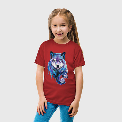 Детская футболка Волк акварель / Красный – фото 4