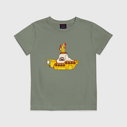 Футболка хлопковая детская The Beatles Yellow Submarine в дудл стиле, цвет: авокадо