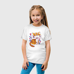 Футболка хлопковая детская Cute little tiger cub, цвет: белый — фото 2