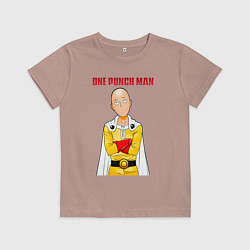Футболка хлопковая детская Сайтама безразличие One Punch-Man, цвет: пыльно-розовый