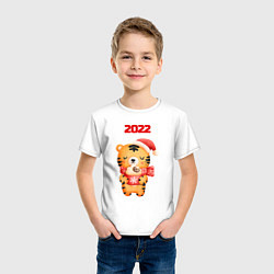 Футболка хлопковая детская Праздничный тигренок 2022, цвет: белый — фото 2