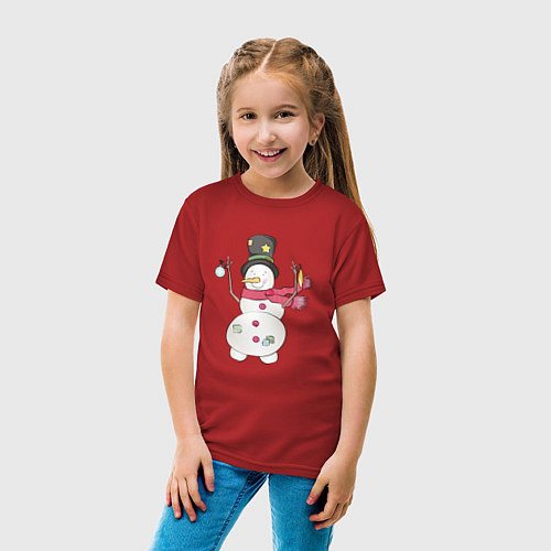Детская футболка Потрепанный снеговик / Красный – фото 4