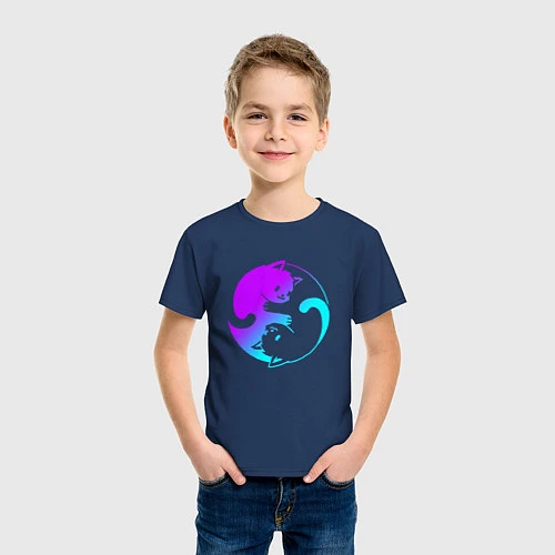 Детская футболка ИНЬ ЯНЬ КОТИКИ В НЕОНЕ / Тёмно-синий – фото 3