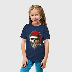 Футболка хлопковая детская Santa Skull, цвет: тёмно-синий — фото 2