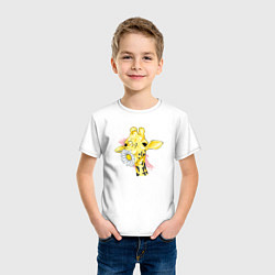 Футболка хлопковая детская Жирафа с цветком, цвет: белый — фото 2