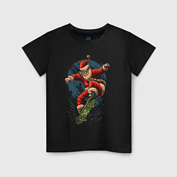 Футболка хлопковая детская Santa on a skateboard, цвет: черный