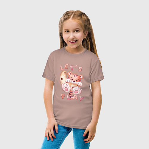 Детская футболка Тигренок lets play / Пыльно-розовый – фото 4