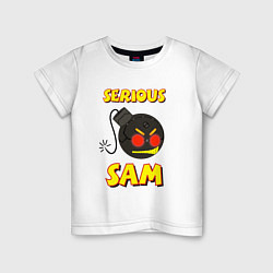 Футболка хлопковая детская Serious Sam Bomb Logo, цвет: белый