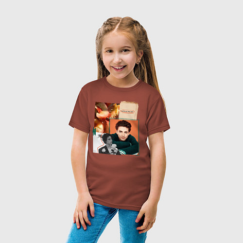 Детская футболка Тимоти Шаламе коллаж с персиками / Кирпичный – фото 4