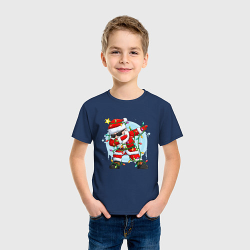 Детская футболка DAB SANTA CLAUS В ГЕРЛЯНДЕ / Тёмно-синий – фото 3