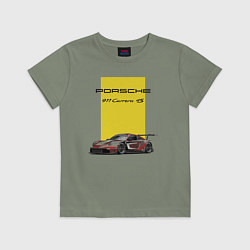 Футболка хлопковая детская Porsche Carrera 4S Motorsport, цвет: авокадо