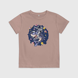 Футболка хлопковая детская Космонавт верхом на акуле, цвет: пыльно-розовый