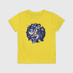 Детская футболка Космонавт верхом на акуле