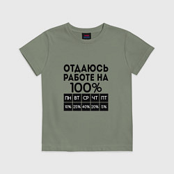 Футболка хлопковая детская ОТДАЮСЬ РАБОТЕ НА 100 процентов, цвет: авокадо