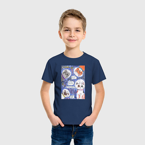 Детская футболка Котики в космосе Наташ / Тёмно-синий – фото 3