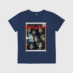 Футболка хлопковая детская BTS БТС на обложке журнала, цвет: тёмно-синий