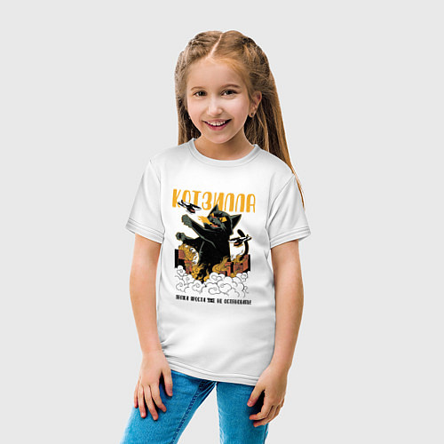 Детская футболка Котзилла - Кот в стиле Аниме Годзилла / Белый – фото 4