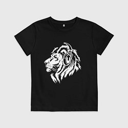 Футболка хлопковая детская Лев в наушниках, цвет: черный