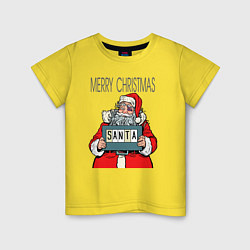 Футболка хлопковая детская Merry Christmas: Санта с синяком, цвет: желтый