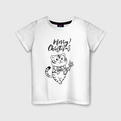 Футболка хлопковая детская Merry Christmas Тигр с Огоньками, цвет: белый