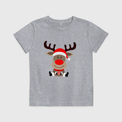 Детская футболка Новогодний олень с подарком в руках