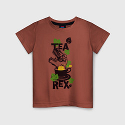 Футболка хлопковая детская Динозавр в чашке чая, цвет: кирпичный