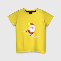 Футболка хлопковая детская Дед Мороз на лыжах, цвет: желтый