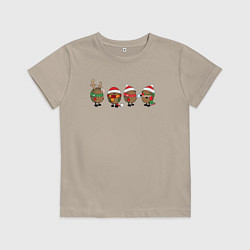 Футболка хлопковая детская НОВОГОДНИЕ ЁЖИКИ, цвет: миндальный