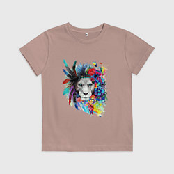 Детская футболка Лев в цветах и перьях