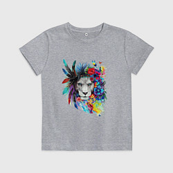 Детская футболка Лев в цветах и перьях