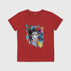Детская футболка Лев в цветах и перьях