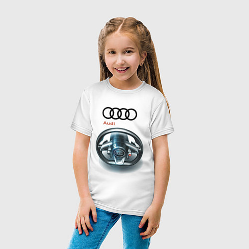 Детская футболка Audi - car steering wheel / Белый – фото 4