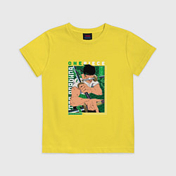 Футболка хлопковая детская Ван-Пис One Piece, Зоро Ророноа Zoro Roronoa с над, цвет: желтый