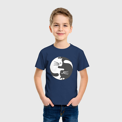 Детская футболка Коты инь янь 01 / Тёмно-синий – фото 3