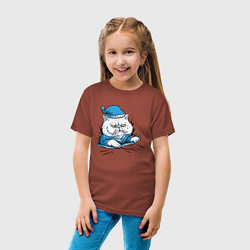 Детская футболка Спящий и очень злой толстый кот / Кирпичный – фото 4