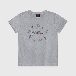Футболка хлопковая детская STRAY KIDS АВТОГРАФЫ ЧЁРНЫЙ, цвет: меланж