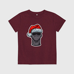 Футболка хлопковая детская Новогодняя балаклава, цвет: меланж-бордовый