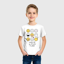 Футболка хлопковая детская Have a fun time - emoji, цвет: белый — фото 2