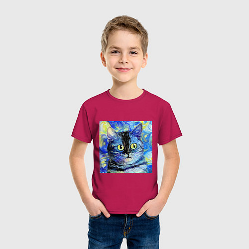 Детская футболка Кот ван Гога Настроение / Маджента – фото 3