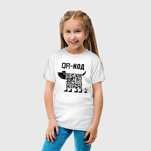 Детская футболка QR КОД СОБАКА / Белый – фото 4